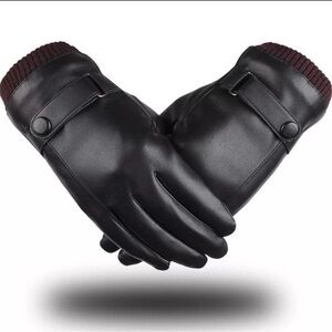 Touchscreen Gloves Winter PU Leather Unisex Fits Best on Size M or L Hands